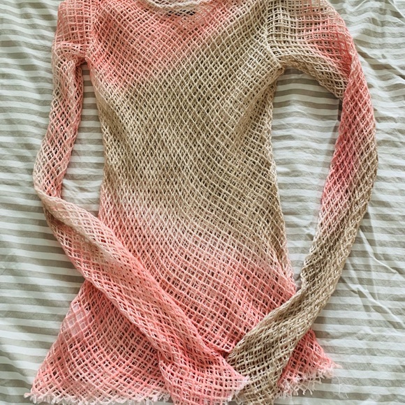 Open YY pink and white gradient mesh shirt - Picture 4 of 7